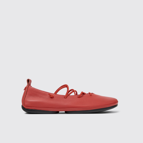 Image of Side view of Right Nina Red Leather Ballerinas for Women.
