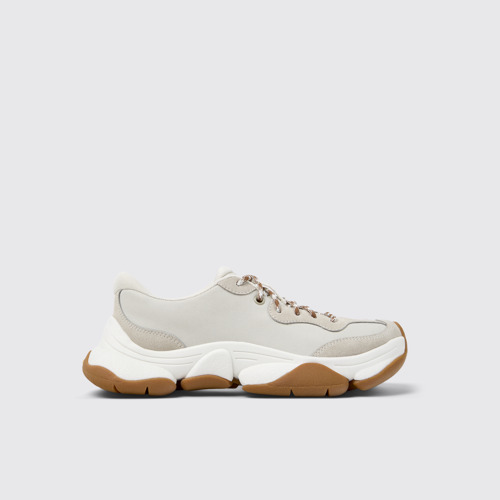 Side view of Karst 2 White and Gray Leather Sneakers for Women.