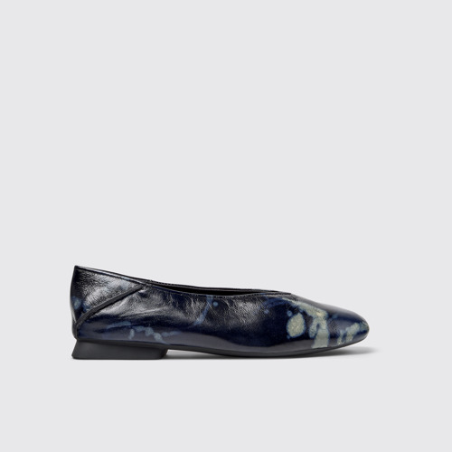 Side view of Casi Myra Black and Gray Leather Ballerinas for Women.