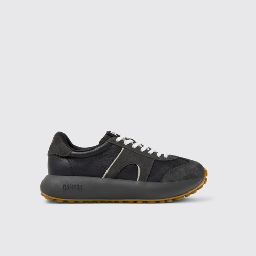 Side view of Pelotas Athens Black and Gray Leather and Nubuck Sneakers for Women.
