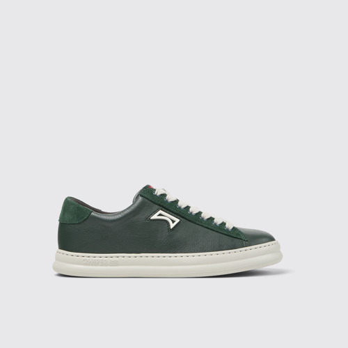 Image of Side view of Runner Green Leather and Nubuck Sneakers for Women.