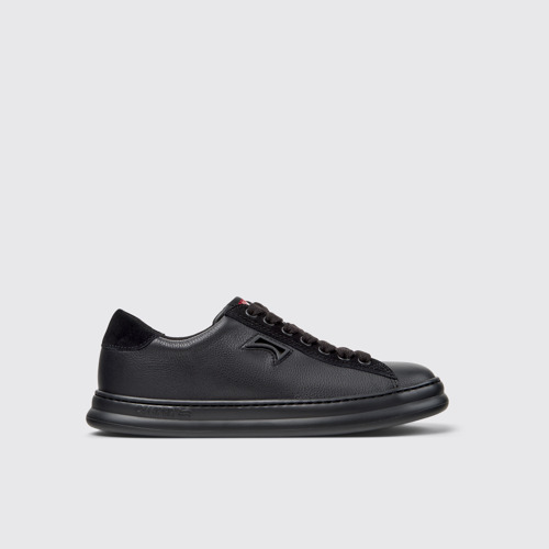 Runner Baskets noires en cuir et nubuck pour femme.