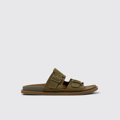 Side view of Lluc Sandal Green Suede Leather Sandals for Women.