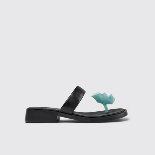 Side view of Dana Black Leather Sandals for Women.