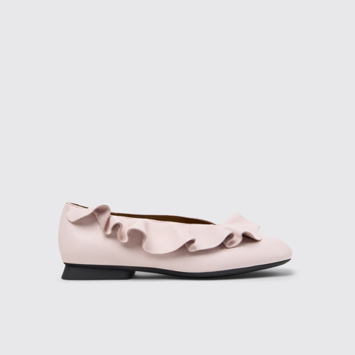 Side view of Casi Myra Pink Leather Ballerinas for Women.