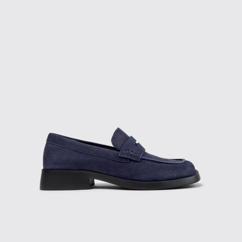 Side view of Donna Blue Nubuck Leather Moccasins for Women.