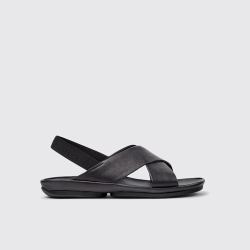 Side view of Right Isla Black Leather Sandals for Women.