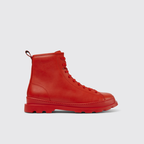 Side view of Brutus Red leather lace-up boots