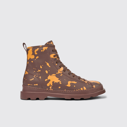 Image of Side view of Brutus Burgundy and orange leather ankle boots for men