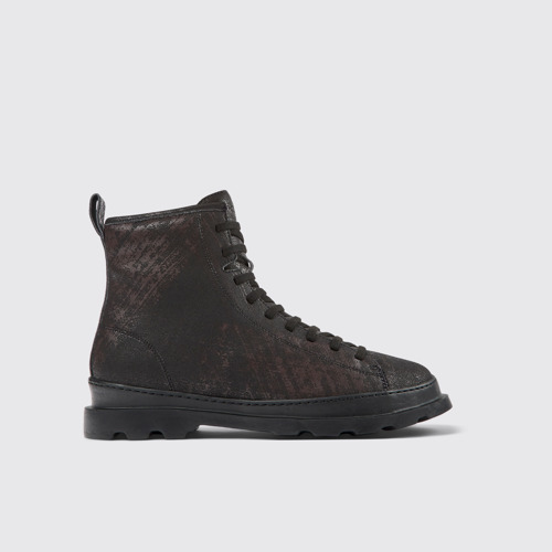Image of Side view of Brutus Black-brown brushed nubuck boot for men