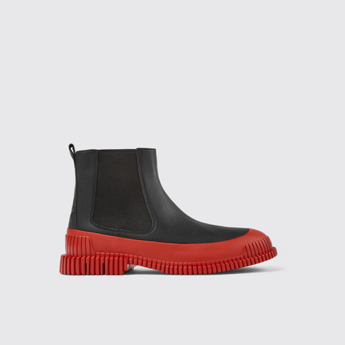 Side view of Pix Black Leather Chelsea Bootie for Men