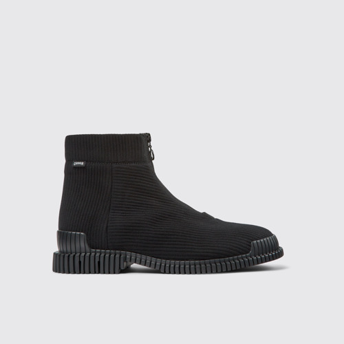 Image of Side view of Pix Black Textile Mid Boots for Men.