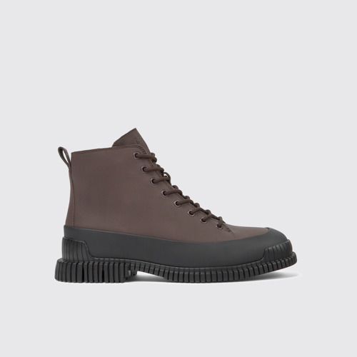 Side view of Pix Brown and black leather lace-up boots for men