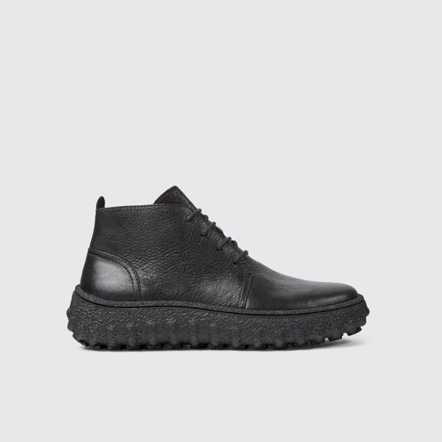 Image of Side view of Ground Black lace up ankle boot for men