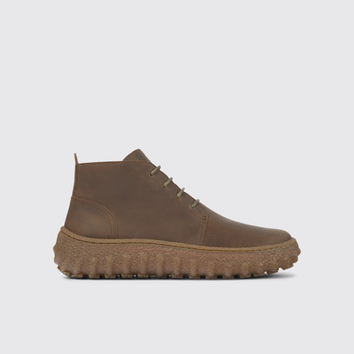 Image of Side view of Ground Brown lace up ankle boot for men