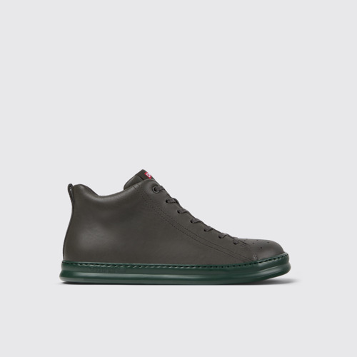 Side view of Runner Gray Leather Ankle Boots for Men.
