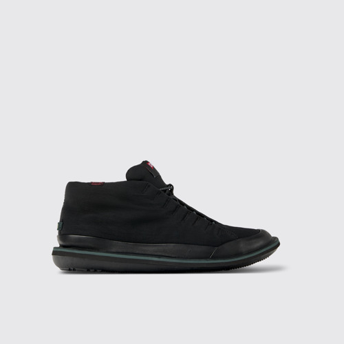 Image of Side view of Beetle PrimaLoft® Black textile and leather ankle boots for men