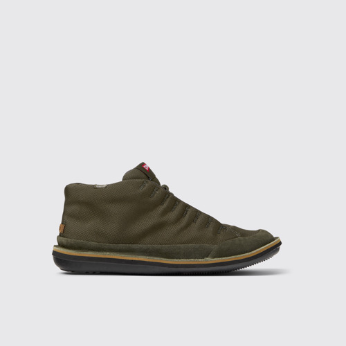 Image of Side view of Beetle Green Textile and Nubuck Ankle Boots for Men.