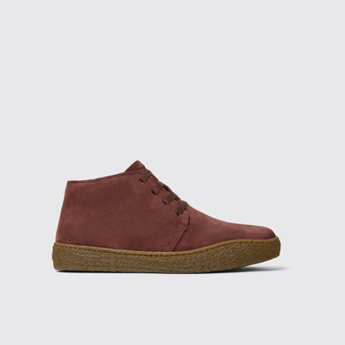 Side view of Peu Terreno Burgundy Suede Ankle Boots for Men.
