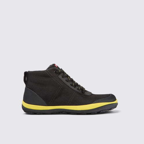 Side view of Peu Pista Black textile ankle boots for men