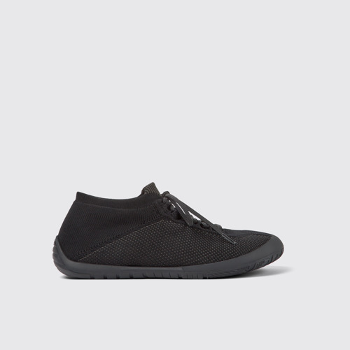 Image of Side view of Path Black textile shoes for men