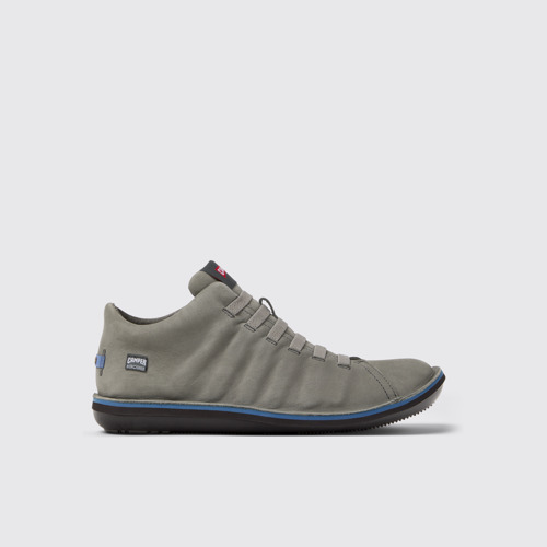 Side view of Beetle - HYDROSHIELD Gray Nubuck Ankle Boots for Men.