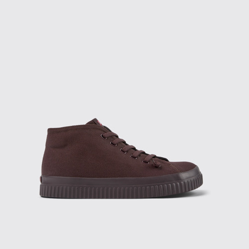 Image of Side view of Peu Roda Burgundy recycled cotton sneakers for men