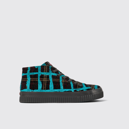 Side view of Peu Roda Blue multicolored recycled wool sneakers for men