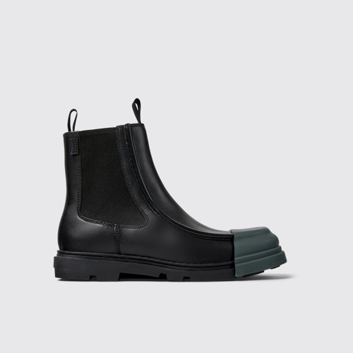 Image of Side view of Junction Black Leather Ankle Boot for Men