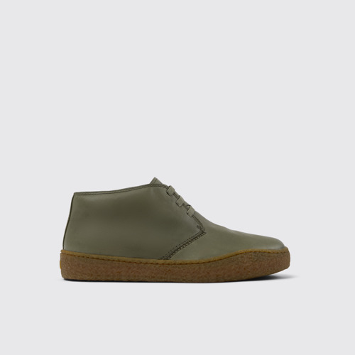 Image of Side view of Peu Terreno Green Leather Ankle Boots for Men.