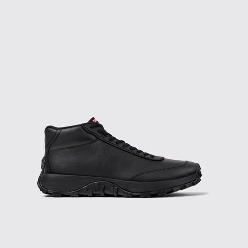 Image of Side view of Drift Trail Black Leather Sneaker Boots for Men.