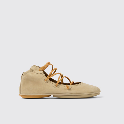 Image of Side view of Right Beige Nubuck Shoe for Women