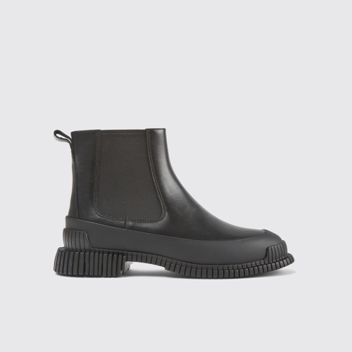 Image of Side view of Pix Black Leather Ankle Boots for Women.