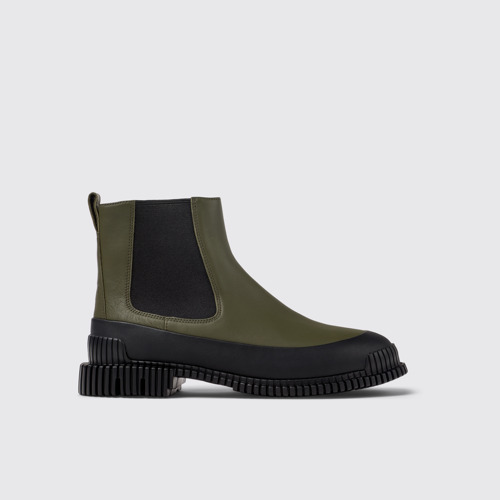 Image of Side view of Pix Green and Black Leather Chelsea Boot for Women