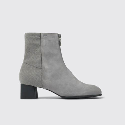 Side view of Katie Gray nubuck heeled boots