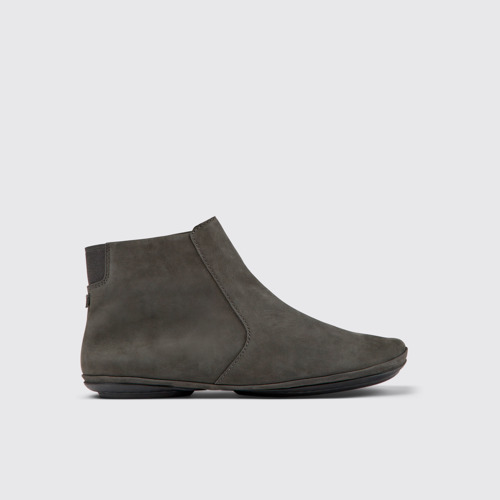 Image of Side view of Right Gray nubuck ankle boots for women