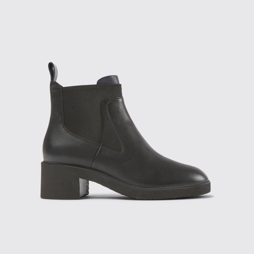 Image of Side view of Wonder Black and blue leather ankle boots for women