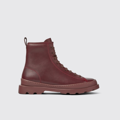 Image of Side view of Brutus Burgundy leather ankle boots for women