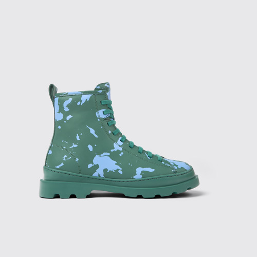 Side view of Brutus Green and blue leather ankle boots for women