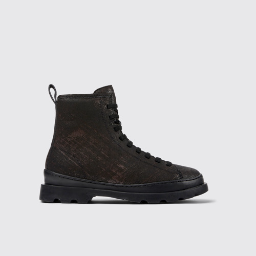 Image of Side view of Brutus Black-brown brushed nubuck boots for women