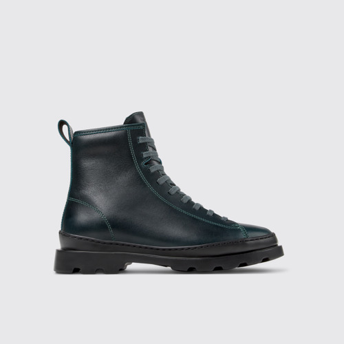 Image of Side view of Brutus Green leather boots for women