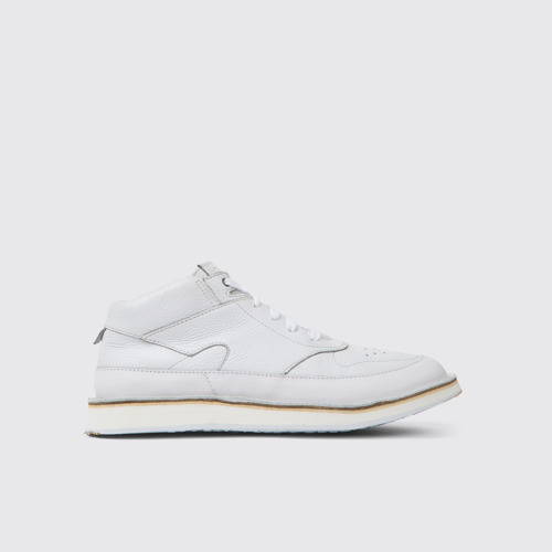Image of Side view of ReCrafted White leather sneakers for women