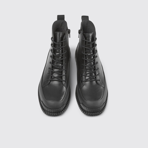 Image of Overhead view of Pix Black Leather lace-up Ankle Boots for Women