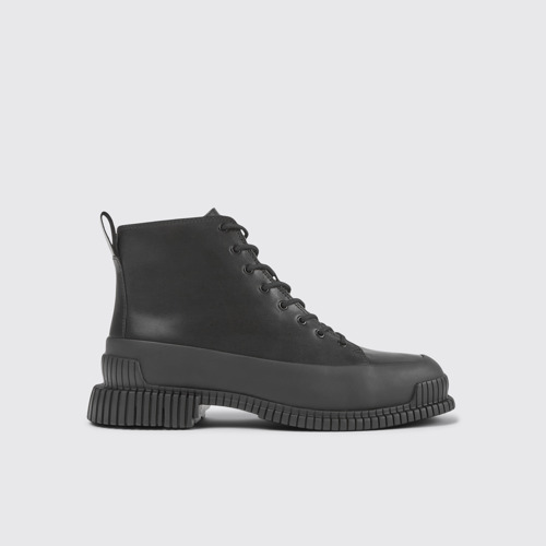 Image of Side view of Pix Black Leather lace-up Ankle Boots for Women