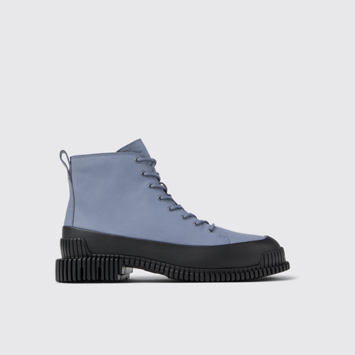 Image of Side view of Pix Gray and Black Leather Ankle Boots for Women