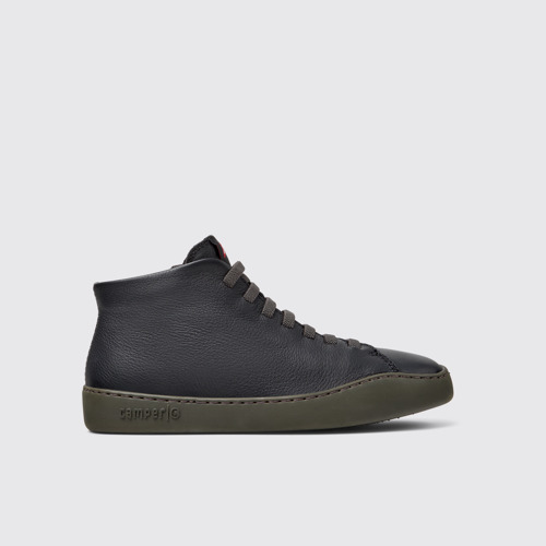 Side view of Peu Touring Black Leather Sneaker Booties for Women.