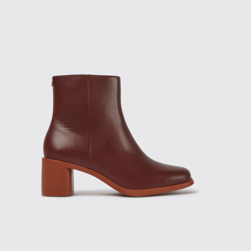 Image of Side view of Meda Burgundy leather boots for women