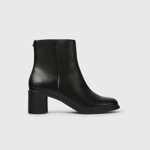 Side view of Meda Black leather boots for women