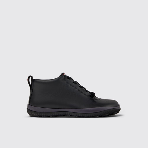 Image of Side view of Peu Pista Black Leather and Textile Ankle Boots for Women