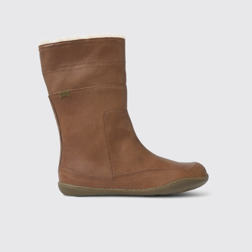Image of Side view of Peu Brown leather boots for women
